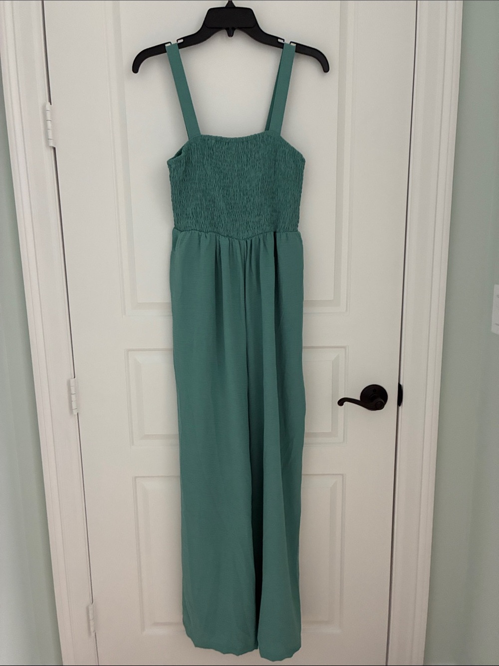 Dokotoo Smocked Bodice Wide-Leg Jumpsuit -Teal Green -Med